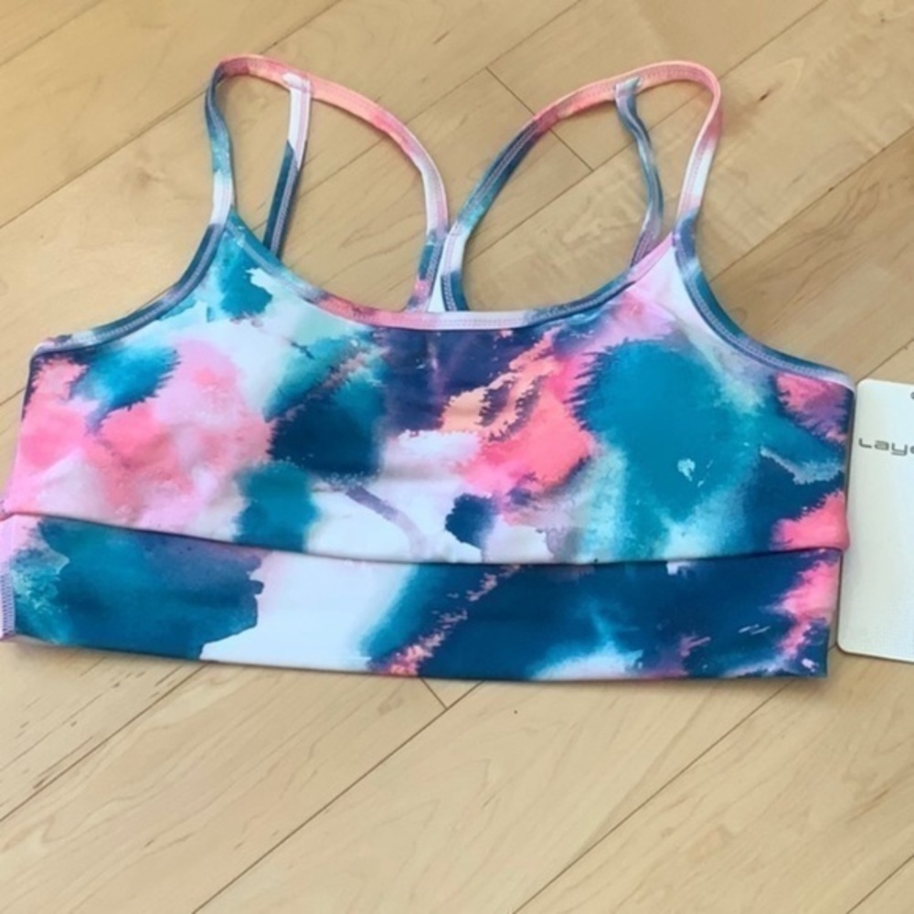 Layer 8 tie-dye Sports Bra Abstract Watercolor L NWT pink blue tie dye Large